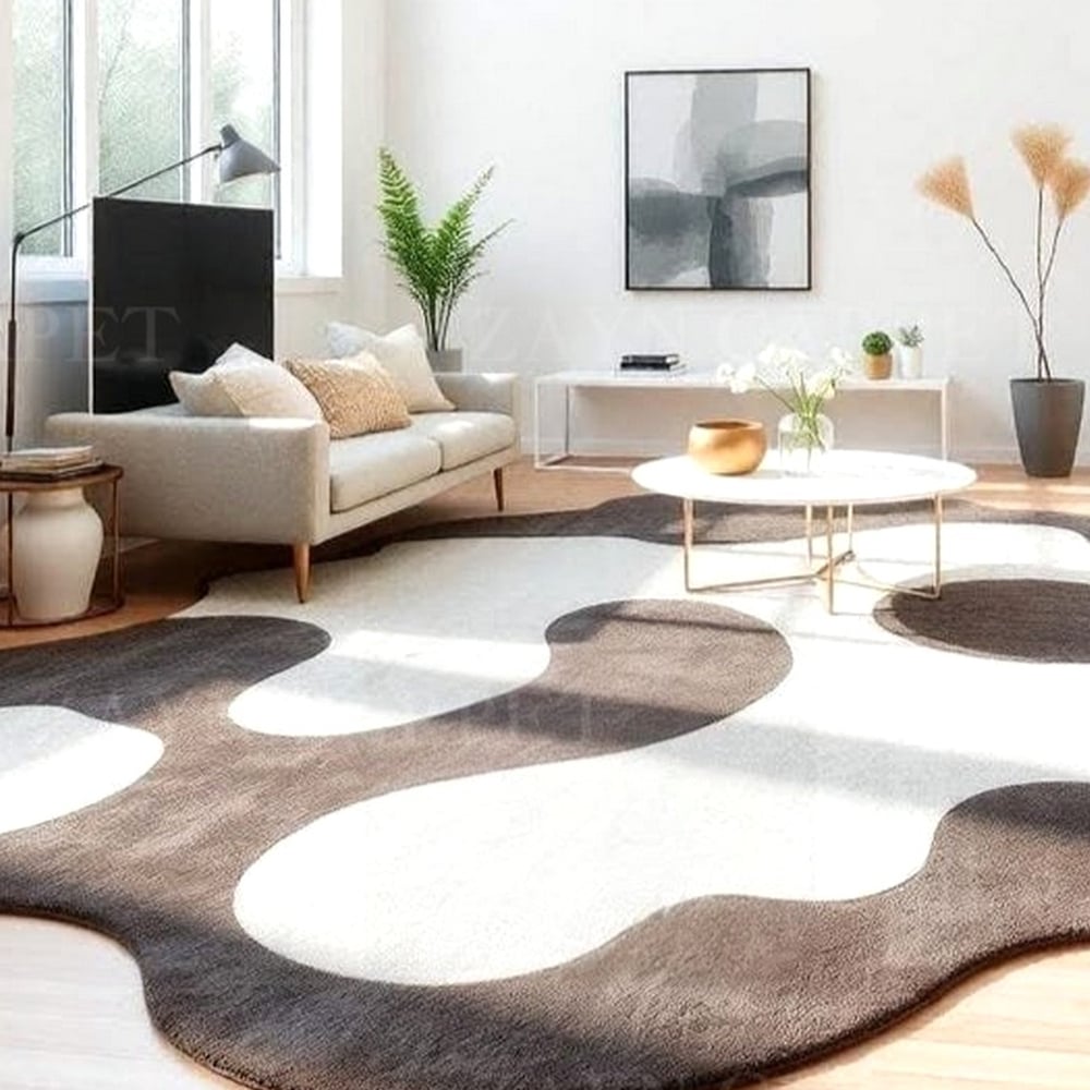Handcrafted Brown Abstract Organic Living Room Rug